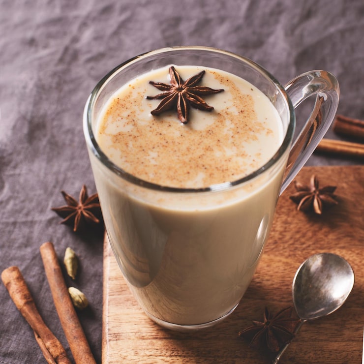 Fresh hot masala chai with star anise at Blossom Chai Cafe Sunnyvale.
